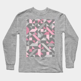 Grey and Pink Geometric Art Long Sleeve T-Shirt